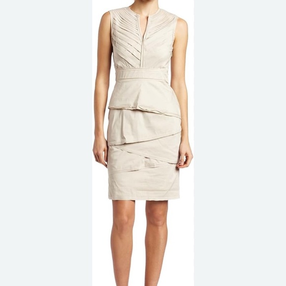 BCBGMaxAzria Cream Tiered Peplum  Dress - Picture 1 of 5